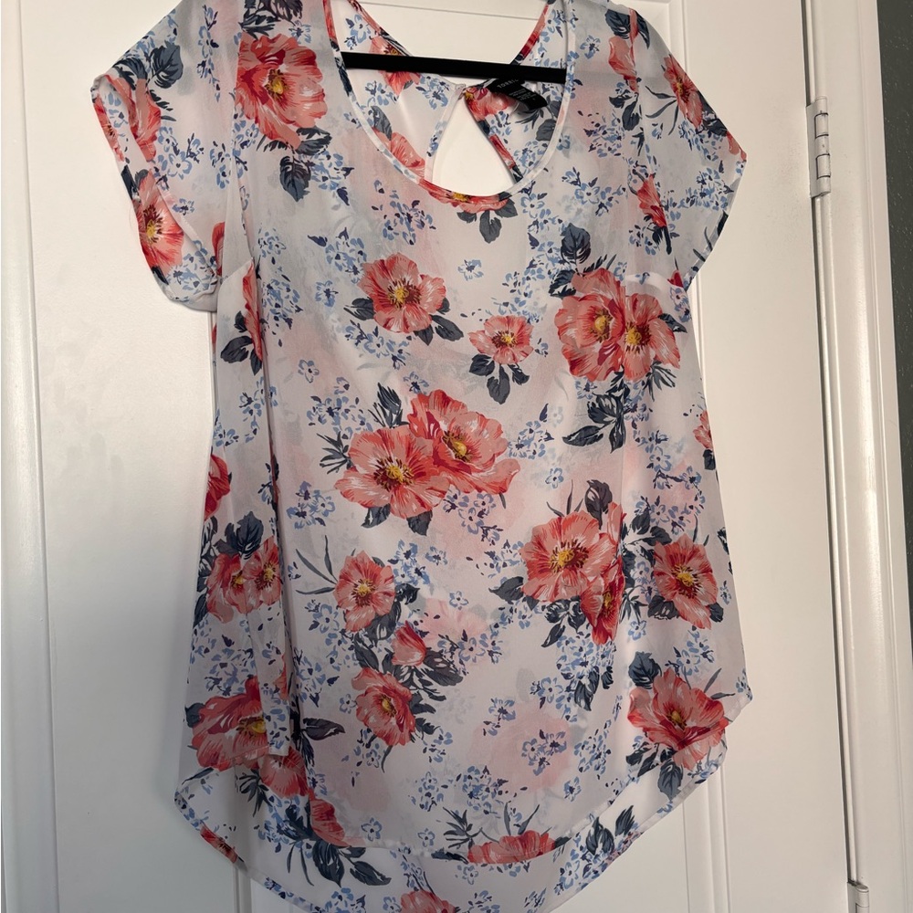 Torrid Floral Blouse - Pink and Blue